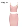 Vestidos casuais sexy verão couro midi vestido rosa espaguete cinta bodycon pu duas peças outfits nightclub festa mini moda feminina