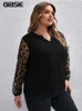 Gibsie Plus Taille Col Cranté À Pois Maille Manches Blouse Femmes 2023 Hiver Nouveau Noir Élégant Bureau Dames Hauts et Blouses 00vj #