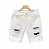 Été hommes porté trou Denim Shorts Fi marque lâche droite blanc pantalon court G0a6 #