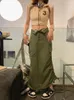 Work Dresses 2024 Fall Green Long Cargo Skirt Vintage Pocket High Waist Pencil Loose Women Skirts Street Sexy Jeans Faldas Streetwear