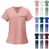 fi Bianco Uniformi ospedaliere Infermiera Bellezza Dentale Sal Abiti da lavoro LOGO personalizzato Uniforme Scrub medico Jogger Set unisex 89SJ #