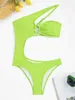 Dames Zwemkleding 2023 Eén-schouderbadpak Uit één stuk uitgesneden Monokini Badmode Dames Solid Bathing Zwemmen Zwempak Vrouwelijke strandkleding bodysuit T240328