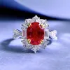 Anillos de racimo SpringLady Vintage 925 Plata esterlina 7 9mmoval Ruby Alto Carbono Diamantes Anillo de fiesta de piedras preciosas para mujeres Joyería fina