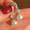 Dangle Oorbellen Romantische Bruids Bruiloft Imitatie Parel Hoepel Zilver Kleur Mode Elegante Vrouwelijke Oor Sieraden