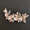 Slbridal Handmade Alloy Ceramic Flower Leaf Feshwater Pearls Wedding Hair Clip Barrettes Brudhuvudstycken Hårtillbehör 240315