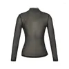 Women's T Shirts 2024 Spring Fashion Sexy Girl See-Through Sequin Tops All-Matching Slim Fit Long Sleeve BottomMing