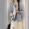 Ling Yu Ming Dinastia Hanfu feminino estilo chinês gola cruzada camisa curta saia rosto de cavalo primavera