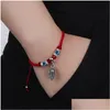 Identification Mode Corde Rouge Bleu Turc Mauvais Oeil Perle Bracelet Fil Hamsa Fer À Cheval Coeur Papillon Dangle Charms Tresse Jewe Dhnhl