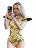 Burning Man Festival Woman Sexig Bikini Mirror Bodysuit Dance Costume Gold Sier Sequin Fly Shoulder Hollow Out Rave U9DD#