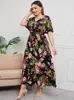 2021 fi woman summer dr plus plus size vemale v neke velcive floral print boho beach dr belted maxi lg dres 52hh＃