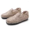 Sapatos casuais 2024 Bling Fur Loafers Mulher Fleeces Flats Sapatilhas Glitter Inverno Algodão Mulheres Paillette Mocassins de Pelúcia Tamanho Grande 34-43