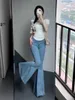 女子ジーンズスーパーモデル女性フレアスリムパンツタイトハイウエストレンズブルーハラジュクファッションレトロY2K 2024