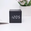 Réveil numérique en bois, alimenté par USB/batterie, Mini Cube LED, horloge numérique avec affichage de l'heure/Date/température, 2024