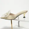 Sandales Mode Sexy Chaussures Femme 2024 Tendance Été Dames Bot Noeud Forme Diamants Talon Haut Pour La Fête De Mariage Stiletto