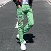 fi Streetwear Jeans da uomo Slim Fit Rosa Giallo Verde Colore elastico Pantaloni punk Jeans Hip Hop Ricamo Pantaloni in denim da uomo 659D #