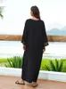 Broderi plus storlek LG Sleeve Kaftan Beach Dr Bathing Suit täcker 2024 Kvinnor Summer Beachwear Moo Moo Dr Q1603 V8PH#