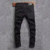 Street Fi Männer Jeans Schwarz Stretch Slim Fit Zerrissene Jeans Männer Patched Designer Biker Jeans Homme Hip Hop Splice Denim Hosen 066X #