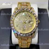 その他の時計Missfox Mens es 18k Gold Full Diamond Luxury Quartz for Man Waterproof Hip Hop Wrist Party Jewelly Dropshipping T240329