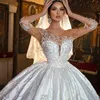 elegant White Three Quarter Sleeve O-neck Bridal Satin Decal Crystal Gemste Beaded Train Wedding Evening Gown with Women 31Qt#