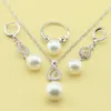 Necklace Earrings Set XUTAAYI Imitation Pearl Jewelry White Crystal Sterling Silver Overlay Drop And Rings For Woman