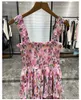 vestido de verano plisado c estampado rosa para mujer, vestido largo c tirantes para vacacies in la playa, volantes, pastel, Midi, Floral, de un A1Iz#