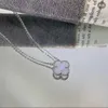 Designer merk 925 Sterling Silver Van Purple Jade Chalcedony Four Leaf Clover ketting verguld met 18K wit goud geluksgras hanglagige sleutelbeen ketting hoge versie