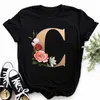 a B C D E English Alphabet Print T Shirt Women New Summer Couples Lovers Female T-Shirt Harajuku Casual Black Tops Tshirts m6aB#