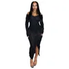 Casual Dresses Womens Long Sleeve Slash Neck Off Shoulder Ruffle Wave Maxi Dress Nightclub Outfits Elegant Gowns Female Clothing