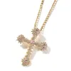 Wholesale Hip Hop Gold Plated Icy Bling Cz Cross Pendant Necklace Jewelry Women Men Iced Out Pink Spiked Heart Cross Pendant