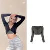 Tricots pour femmes Kpop Coréen Celebrity Stage Show Mode Slim Col V Bouton Pull Femmes Summer Discothèque Sexy Court Knit Cardigan Chandails