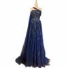 Serene Hill Navy Blue One épaule Cape Sheeve Evening Dres Gowns 2024 A-line Luxury pour femme Party LA71432 Z0AQ #