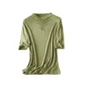 T-shirts pour femmes Soie de mûrier Demi-col haut T-shirt d'été Couleur unie Respectueux de la peau Hauts à manches courtes