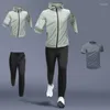 Survêtements pour hommes séchage rapide en plein air décontracté hauts pantalons qualité respirant sweat à capuche vestes fitness vêtements d'entraînement 3 pièces ensemble