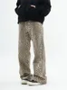 baggy leopardo impressão jeans mulheres oversized casual hip pop em linha reta perna larga calças tendência cintura alta pantera denim calças senhoras l2uq #