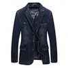 Costumes pour hommes Mode Jeans Blazers Hommes Business Casual Slim Fit Veste Hombre Coton Multi-poches Denim Blazer Masculino Taille L-3XL