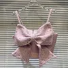 Arbetsklänningar kawaii söt rosa rhinestone stor bowknot camisole tweed kjol dräkt kvinnor 2024 vårväst kort tvådelar