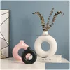 Vases Nordique Vase en céramique esthétique chambre décor beignets fleur maison salon décoration accessoires intérieur bureau livraison directe jardin Dh5Pz