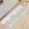 Tapis de bain Plantes Fleurs Tapis de Cuisine Rose Floral Feuilles Vertes Impression décor à la Maison paillasson Salle de Bain Flanelle Tapis de Sol antidérapant Tapis de Pied