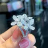 Vecalon Flower Promise Ring Sterling Sier Diamond Big Engagement Wedding Band Rings for Women Finger Jewelry