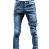 herrmotorcykel jeans mitten av slim fit rippade byxor cykla denim byxor hösten våren manlig denim byxor streetwear 14uu#