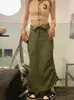 Work Dresses 2024 Fall Green Long Cargo Skirt Vintage Pocket High Waist Pencil Loose Women Skirts Street Sexy Jeans Faldas Streetwear