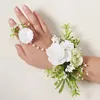 Elegant Fake Pearl Wrist Corsage Artificial Rose Bridesmaid Sisters Armband Hand FRS Party Decor Wedding Bridal Accores T72V#