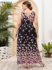 Summer Beach Plus Size Dr Women Floral Print Boho LG Silk Sexig V-ringad ärm Backl Casual Party Dr Robe P3wk#