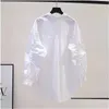 Blouses Femmes Chemises Blanc 2023 Femmes Court Printemps Eté Taille Haute Chemise À Manches Longues Casual Travail Élégant Slim Fit Noir Y2K Top Dro Otgh6