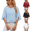 Blouses Designer Women Soild O-Neck Front Decoration Blouses Casual Clothing For Summer