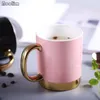 Kubki elegancki ceramiczny kubek różowy czarny złoty dosły para miłośnika poranna mleczna kawa herbata śniadanie porcelanowe