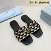 Lady Triangle Fabric Slippers Prad Embroider Sandal Luxury Casual Shoe For Mens Women Designer Slide Loafer Pool Fashion Sandale Outdoor Sliders Flops