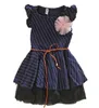 Robes pour filles nouveau haut tendance qualité bleu foncé sans manches points rayure fleur enfants fille robe avec ceinture summer4444907