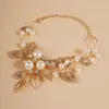 Bruids Pearl Leaf Retestes Bracelet Trendy Crystal Vintage Sier Gold Simple Wedding Brides Bruidsmeisje sieraden voor vrouwen L8XO#