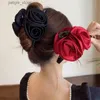 Klipsy do włosów eleganckie vintage satynowy kolor rose kwiat włosy fryzury pazur kucyk uchwyt do włosów klip do włosów Kobiet dziewczyna barrettes Hair Akcesoria Y240329